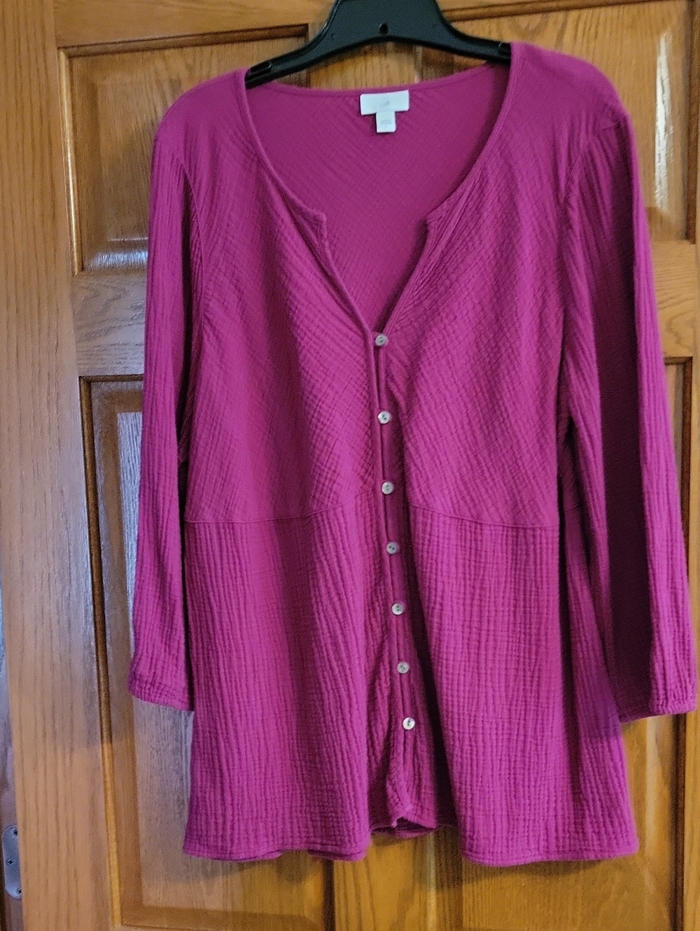 J. Jill Magenta Button-Front Long Sleeve Top